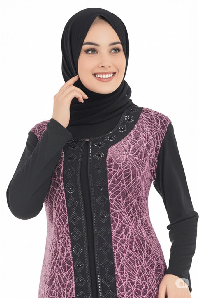 Kadın Sandy Kumaş içli Dışlı Takım Anne Abiye Elbise Şık Simli ve Broşlu Tam Kalıp Likralı